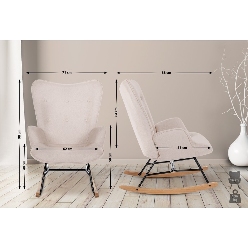 Moderni keinutuoli mukavalla istuimella ja puisilla jalaksilla