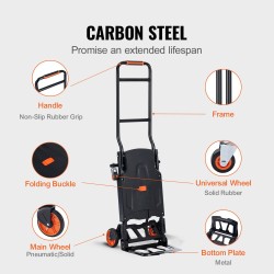Nokkakärry alumiiniseos ja hiiliteräs 2-in-1-rakenteinen taitettava kumipyörillä 136,1 kg