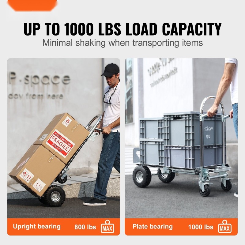 Käsikärry taittuva kaksitoiminen ja tasokärry alumiini- ja hiiliteräsrunko 454 kg kantavuus