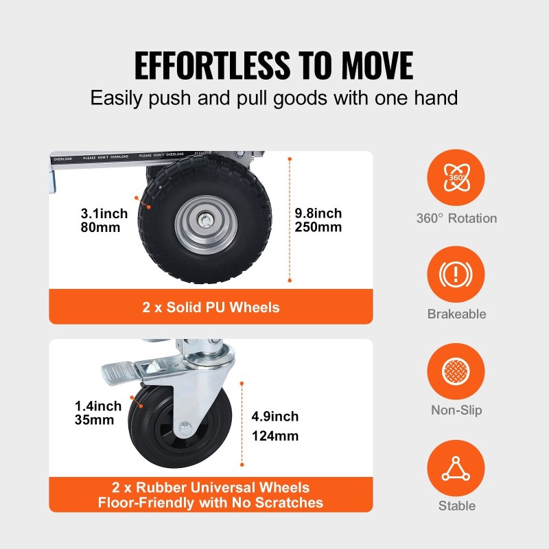 Käsikärry taittuva kaksitoiminen ja tasokärry alumiini- ja hiiliteräsrunko 454 kg kantavuus