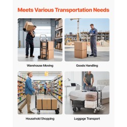 Taittuva nokkakärry seosterästä 2- ja 4-pyöräinen 226,9 kg kantavuus säädettävä kahva