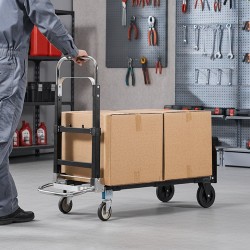 Taittuva nokkakärry seosterästä 2- ja 4-pyöräinen 226,9 kg kantavuus säädettävä kahva