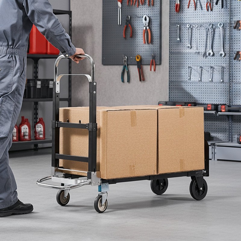 Taittuva nokkakärry seosterästä 2- ja 4-pyöräinen 226,9 kg kantavuus säädettävä kahva