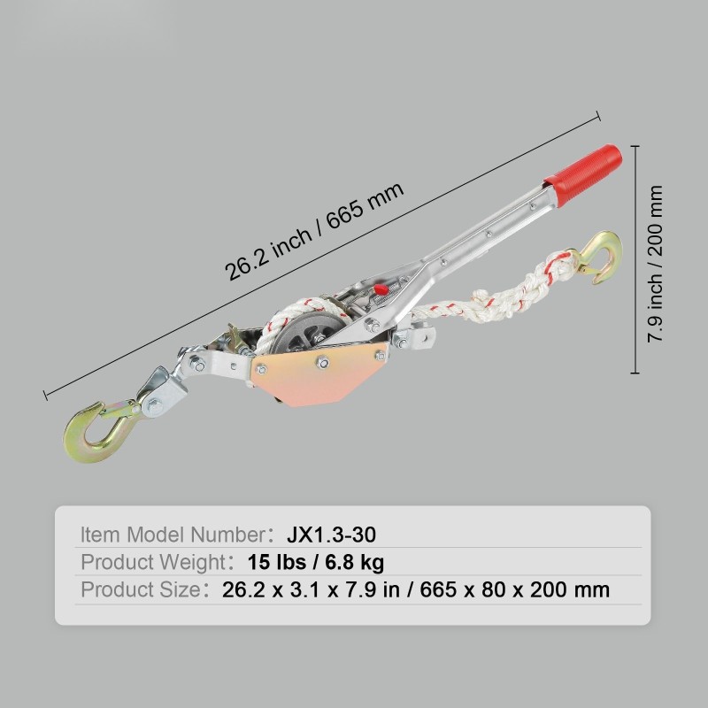 Köysitalja 750 kg vetokyky polyesteriköysi 30,48 m 1,52 cm 2 koukkua