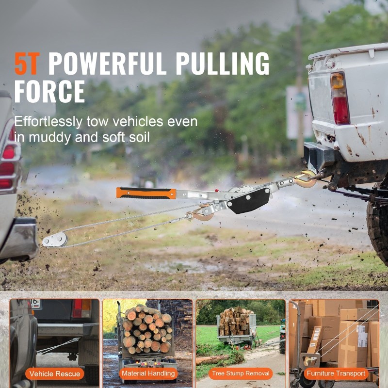 Räikkävinssi hiiliteräsvaijeri 3,5 m 5 t vetokapasiteetti 3 koukkua kaksoisratasrakenne