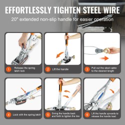 Räikkävinssi hiiliteräsvaijeri 3,5 m 5 t vetokapasiteetti 3 koukkua kaksoisratasrakenne