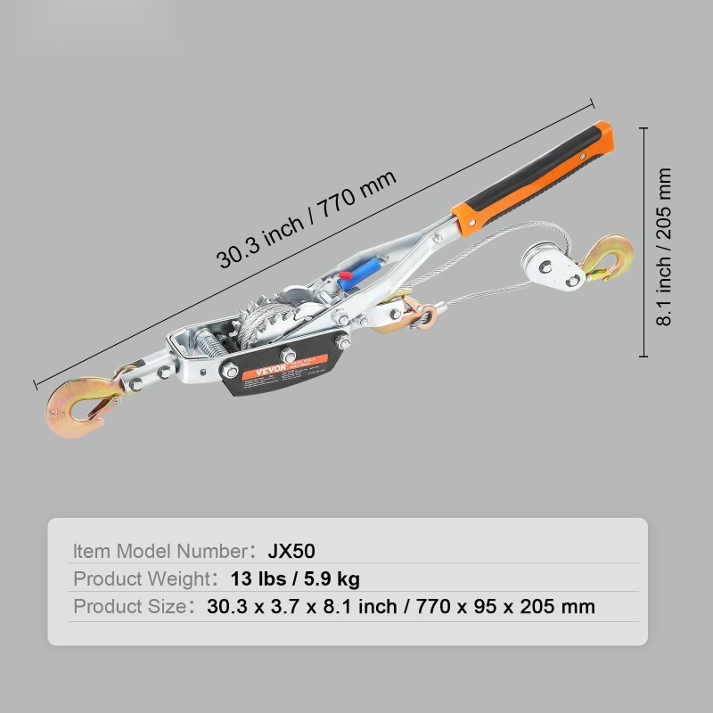 Räikkävinssi hiiliteräsvaijeri 3,5 m 5 t vetokapasiteetti 3 koukkua kaksoisratasrakenne