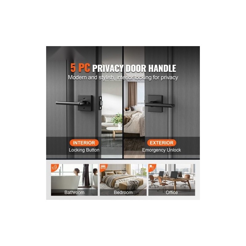 Ovenkahvasetti 5 kpl sinkkiseos matta musta käännettävä avaimeton lukitus 45° kääntö sisäoviin