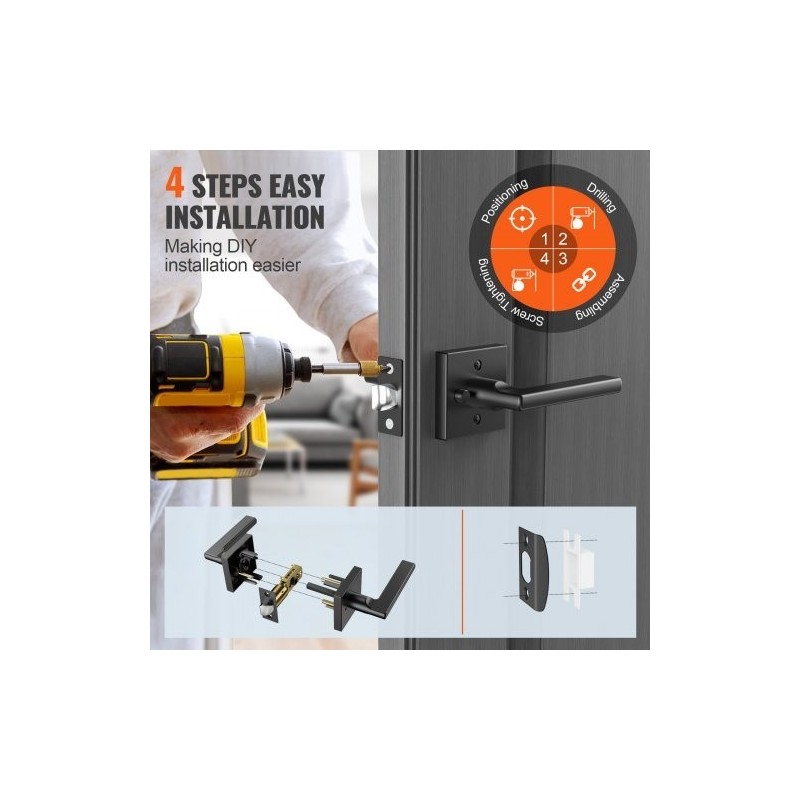 Ovenkahvasetti 5 kpl sinkkiseos matta musta käännettävä avaimeton lukitus 45° kääntö sisäoviin