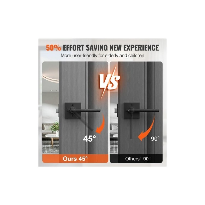 Ovenkahvasetti 5 kpl sinkkiseos matta musta käännettävä avaimeton lukitus 45° kääntö sisäoviin