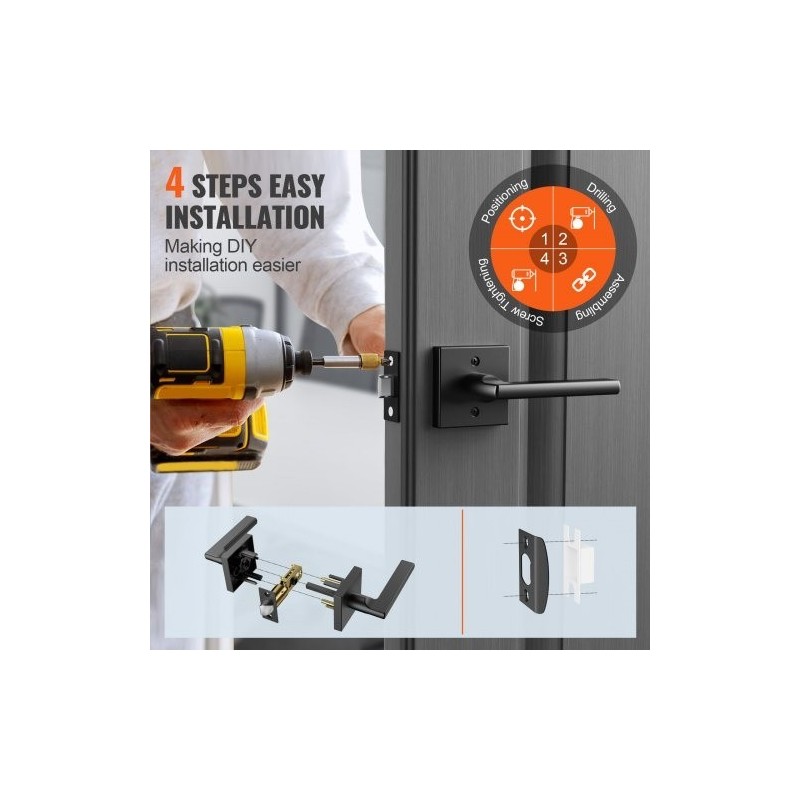 Väliovenpainike mattamusta sinkkiseos 1 kpl avaimeton käännettävä sisäoviin 35–45 mm