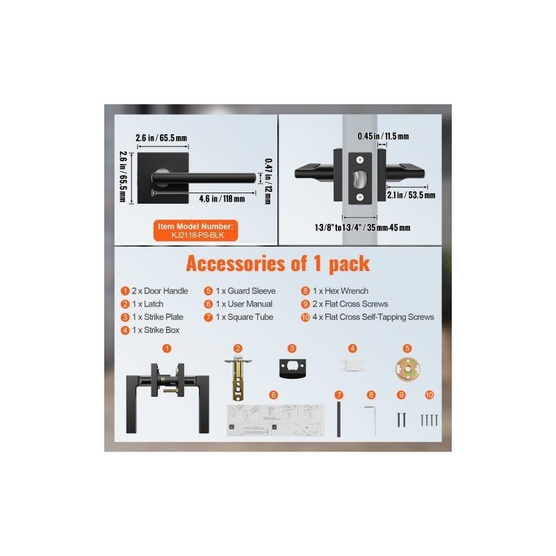 Väliovenpainike mattamusta sinkkiseos 1 kpl avaimeton käännettävä sisäoviin 35–45 mm