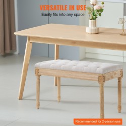 Verhoiltu penkki pellavakangas muistivaahto napitettu istuin 80x40x48 cm kumipuiset jalat beige