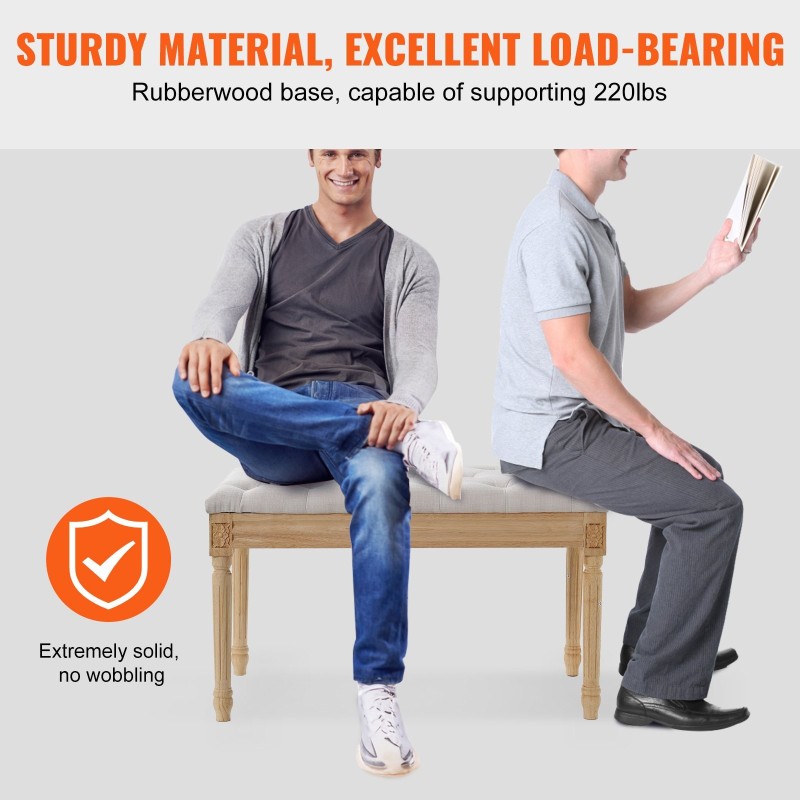 Verhoiltu penkki pellavakangas muistivaahto napitettu istuin 80x40x48 cm kumipuiset jalat beige