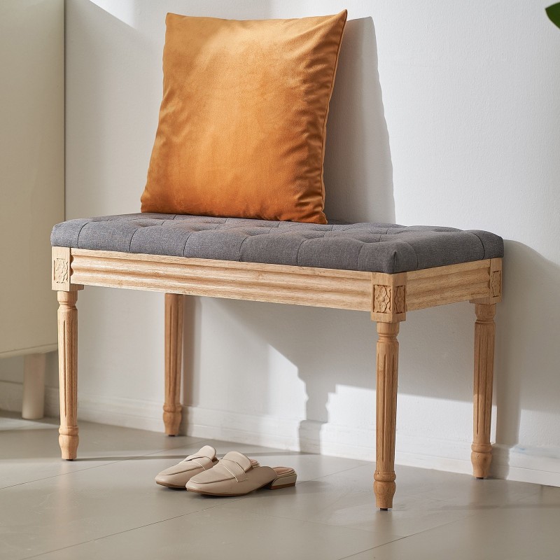 Verhoiltu penkki pellavakankaalla ja muistivaahdolla kumipuujaloilla tummanharmaa eteiseen