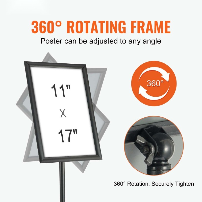 Julisteteline alumiinirunko 11 x 17 tuuman julisteille säädettävä korkeus vesitäytettävä jalusta musta