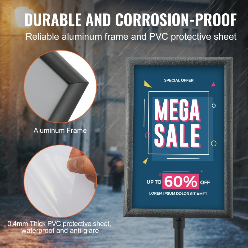 Jalallinen kyltinteline alumiinirunkoinen 11x17 tuuman julisteille pysty ja vaaka