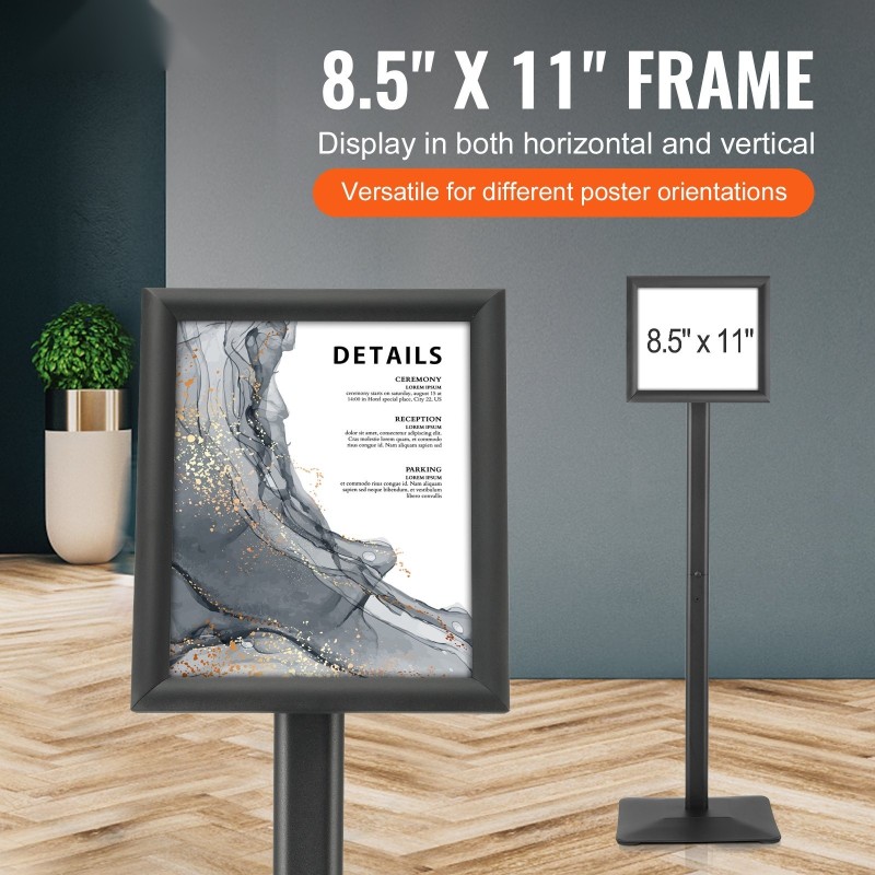 Jalallinen kyltinpidike alumiinirunko metallipohjalla 8.5 x 11 tuuman julisteille kallistettava säänkestävä