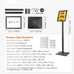 Jalallinen kyltinpidike alumiinirunko metallipohjalla 8.5 x 11 tuuman julisteille kallistettava säänkestävä