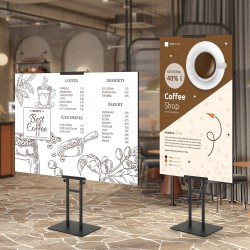 Alumiininen julisteteline lattialle kaksipuolinen kahdelle julisteelle säädettävä korkeus 100–1905 mm