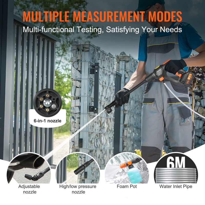 Johdoton painepesuri 21V 4,0Ah akulla kolmiportainen säädettävä 6-toiminen suutin