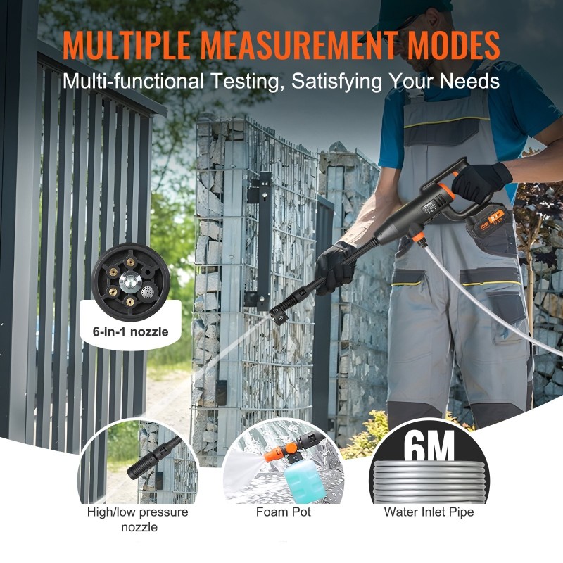 Akkukäyttöinen painepesuri 21V 4,0Ah kannettava 6-toiminen suutin enintään 4 MPa