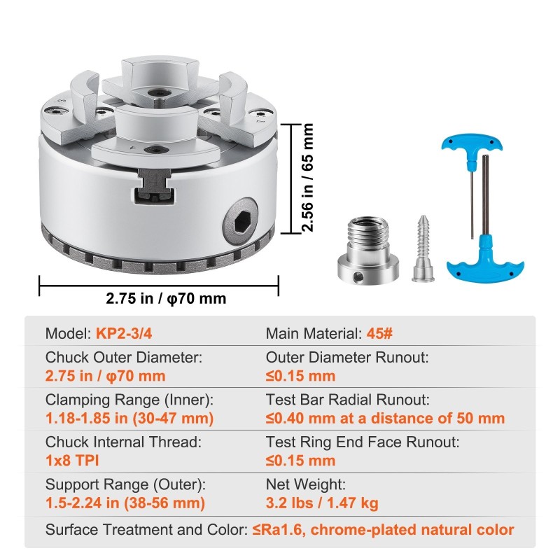 4-leukainen itsekeskittyvä sorvin istukka 45-teräs 70 mm KP2-3/4
