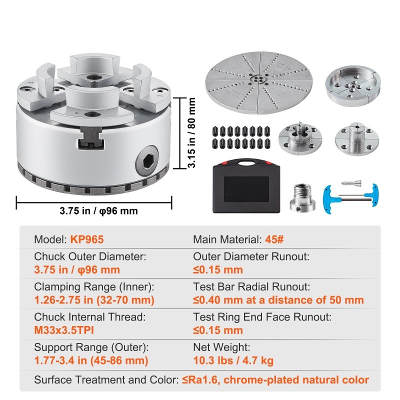 Istukka 4-leukainen itsekeskittävä 96 mm 45-teräs 5 leukasarjaa