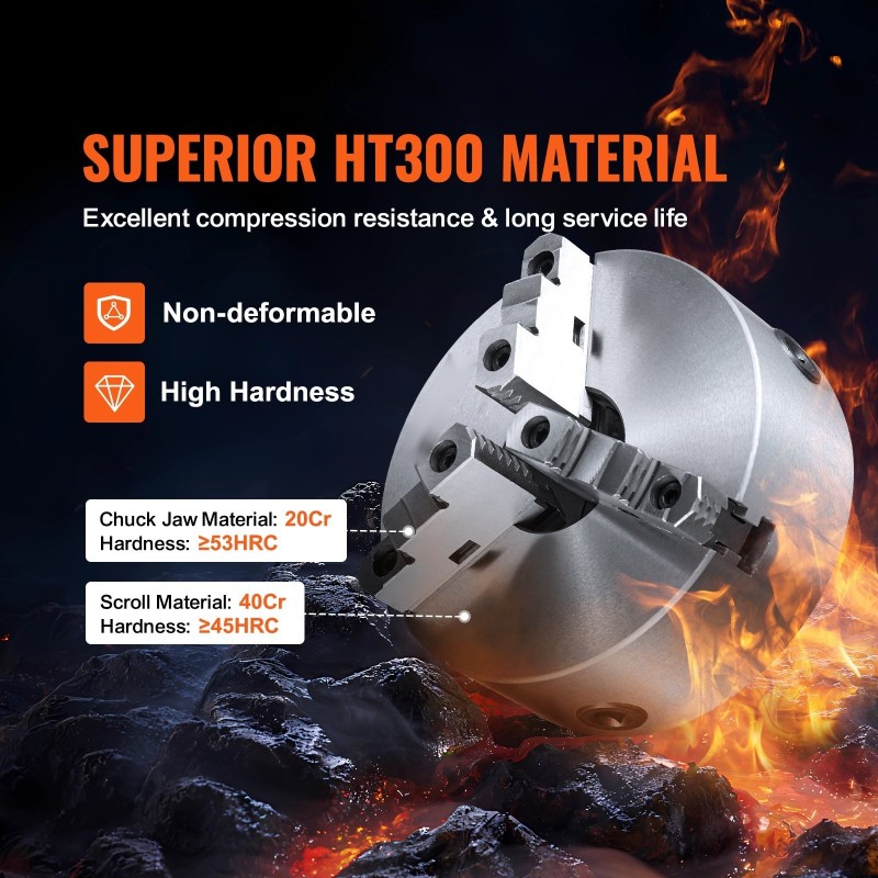 3-leukainen itsesäätyvä sorvin istukka 200 mm HT300 runko puristusalue 4–200 mm