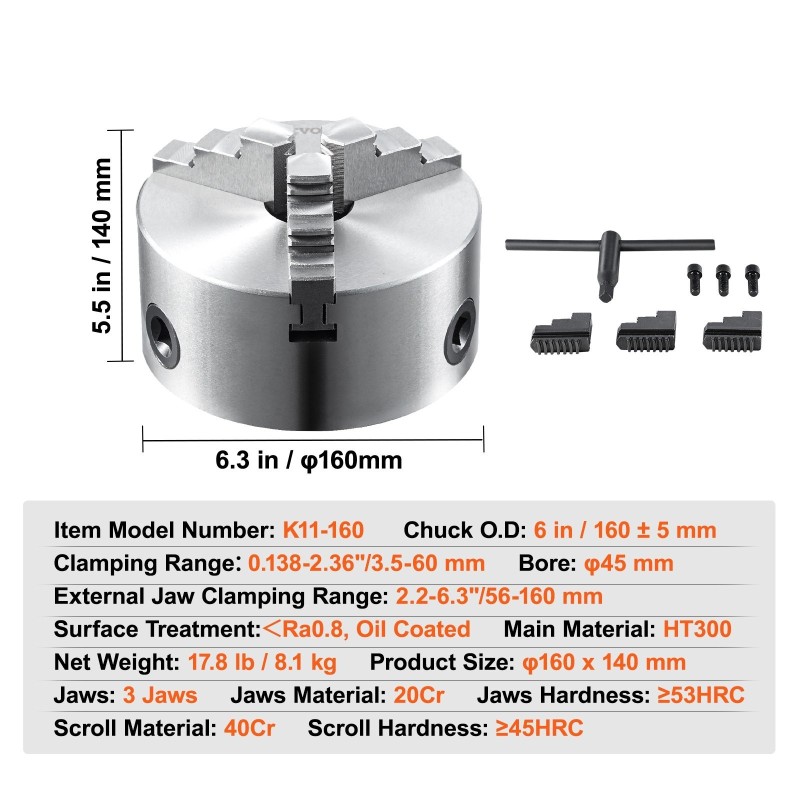 3-leukainen itseitsentyyttävä sorvin istukka HT300 160 mm