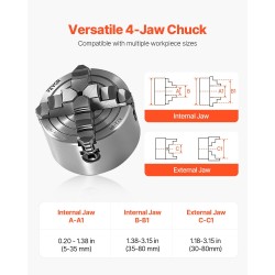 4-leukainen sorvin istukka HT300 80 mm 5-80 mm puristusalue sisä- ja ulkopuristukseen