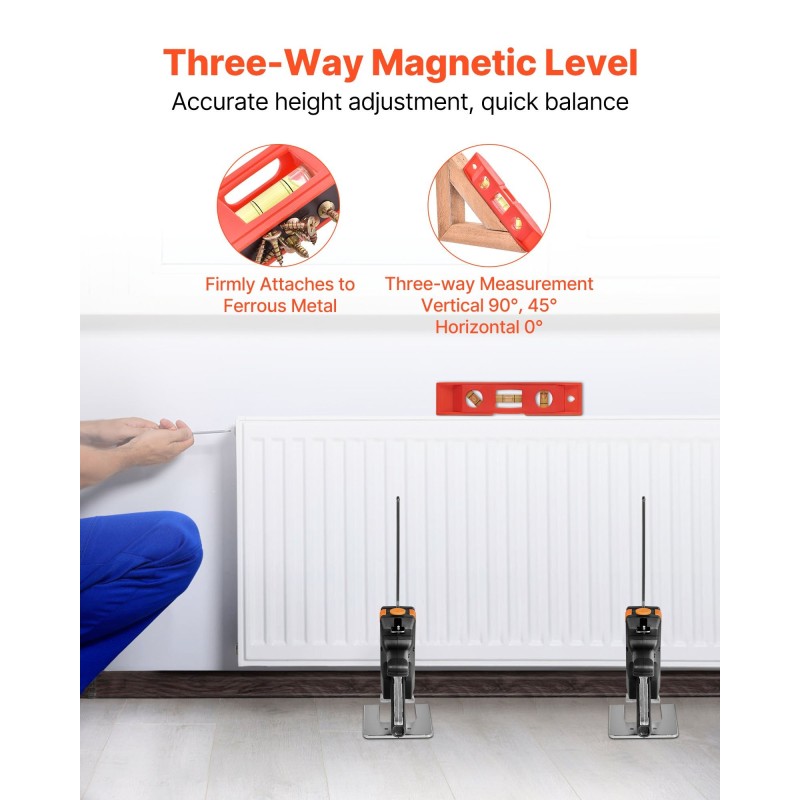 Käsikäyttöinen nostin 2 kpl 200 kg 195 mm magneettinen vatupassi musta