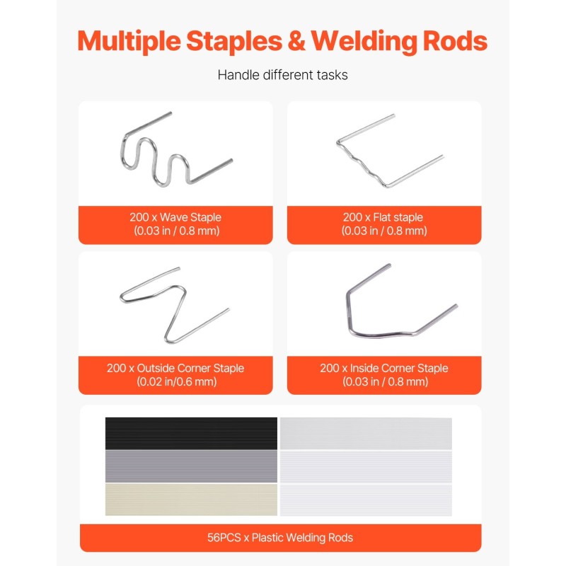 Muovihitsauspistooli 220 W 800 kpl kuumaniittejä 56 kpl hitsauspuikkoja LED valolla kantolaukulla