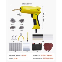 Muovihitsauspistooli 220 W 800 kpl kuumaniittejä 56 kpl hitsauspuikkoja LED valolla kantolaukulla