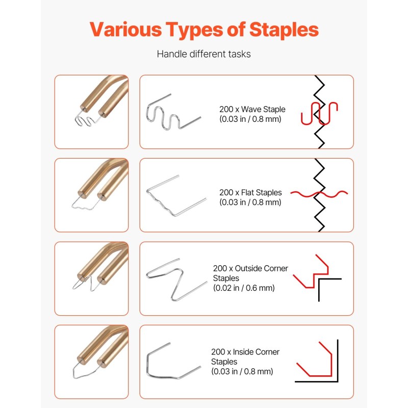 Muovihitsauspistooli 100 W 800 kpl kuumia niittejä LED-valolla puskureille kajakeille