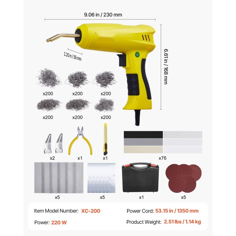 Muovihitsauspistooli 220 watin 1200 kpl kuumia niittejä 76 hitsauspuikkoa kantolaukku