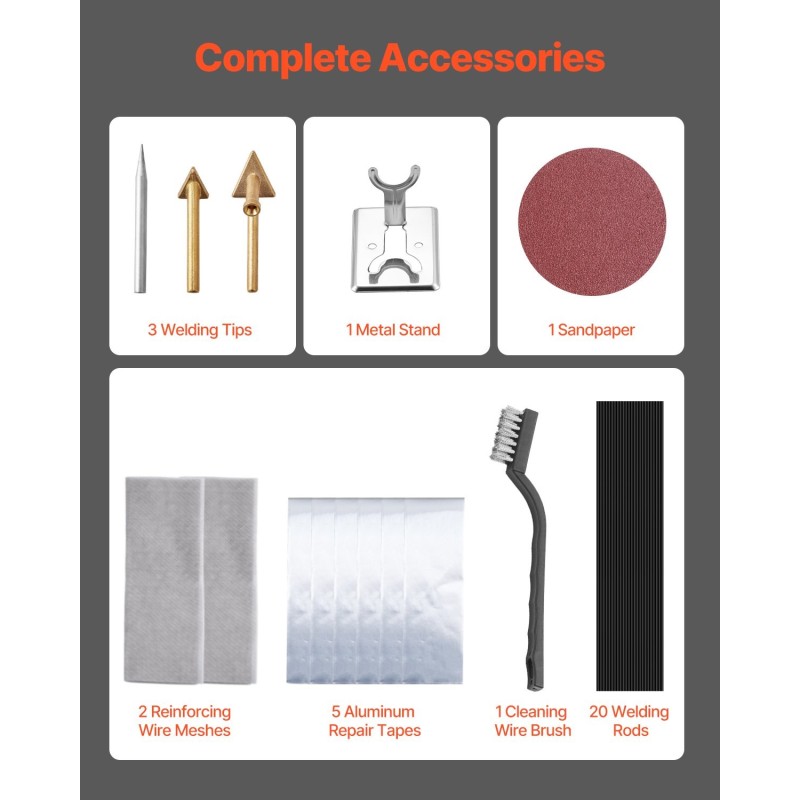 Muovihitsauskolvi kaksoisteho 60/100 W 3 kärkeä 20 hitsauspuikkoa metallinen teline