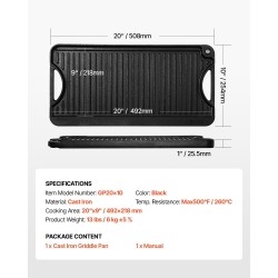 Valurautaparila 20x10 tuumaa esimaustettu kaksipuolinen kahvallinen musta