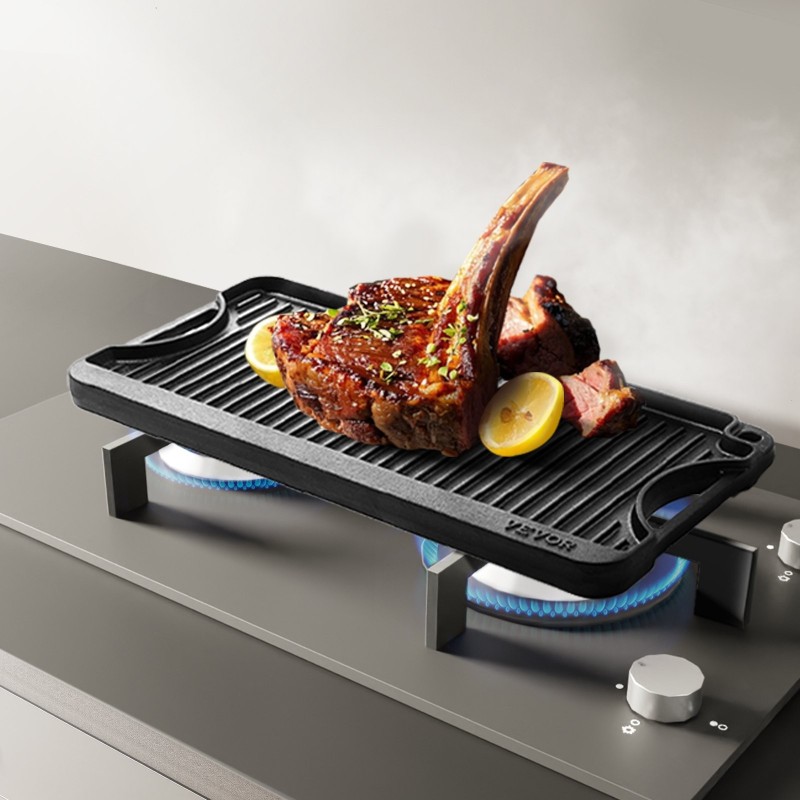 Valurautaparila 20x10 tuumaa esimaustettu kaksipuolinen kahvallinen musta