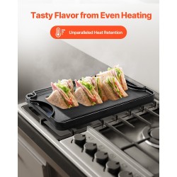 Valurautainen grilliparila 14x8,5 tuuman esimaustettu kaksipuolinen kahvalla musta