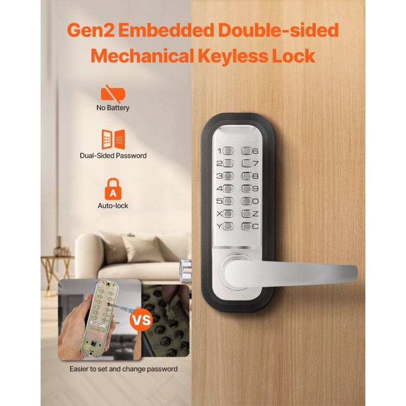 Mekaaninen näppäinlukko 14 näppäintä kaksipuolinen ruostumaton teräs pihaoviin