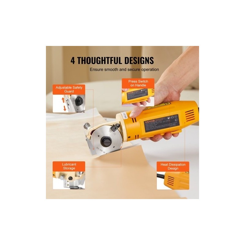Sähköinen käsikäyttöinen kangasleikkuri 170 W 70 mm seosteräterä 25 mm leikkuupaksuus
