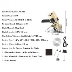 Sähköinen kangasleikkuri 250W kahdeksankulmainen 100 mm seosterä 27 mm leikkuupaksuus varaterä teroituskivet