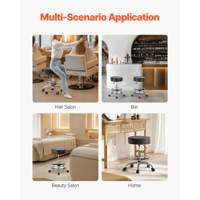 Pyörivä jakkara PU-nahkainen istuin säädettävä 55–71 cm metallinen jalkatuki pyörillä