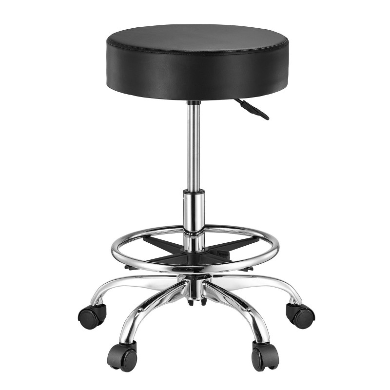 Pyörivä jakkara PU-nahkainen istuin säädettävä 55–71 cm metallinen jalkatuki pyörillä