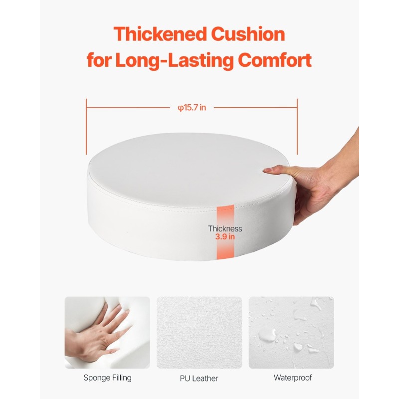 Pyörillä varustettu korkeussäädettävä jakkara keinonahkainen metallijalusta valkoinen