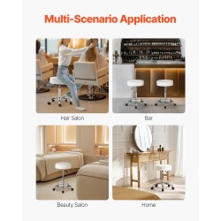 Pyörillä varustettu korkeussäädettävä jakkara keinonahkainen metallijalusta valkoinen