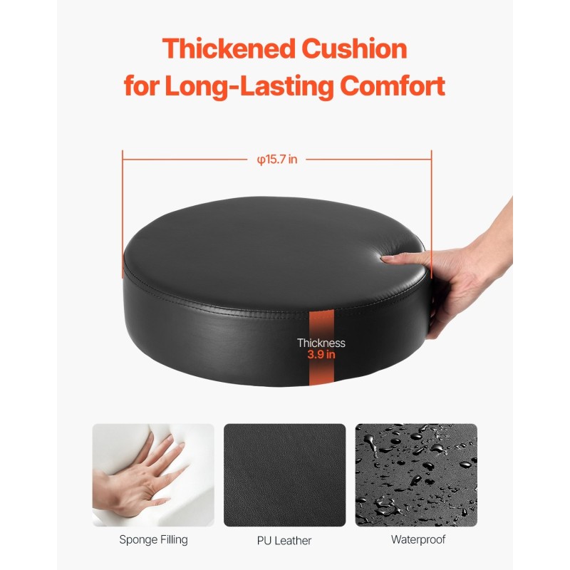 Pyörivä rullajakkara PU-nahkainen paksusti pehmustettu korkeussäädettävä 55-71 cm musta