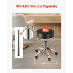 Pyörivä rullajakkara PU-nahkainen paksusti pehmustettu korkeussäädettävä 55-71 cm musta