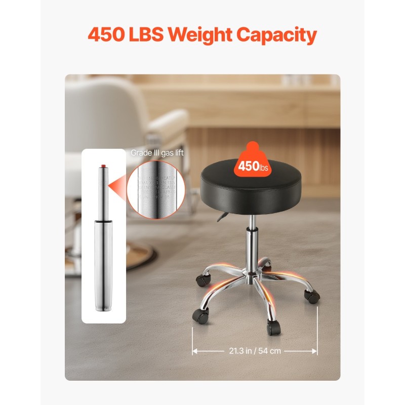 Pyörivä rullajakkara PU-nahkainen paksusti pehmustettu korkeussäädettävä 55-71 cm musta